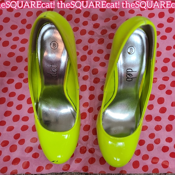 DEB pinup retro neon yellow platform high heels Rave festival night club size 8 - Picture 2 of 7